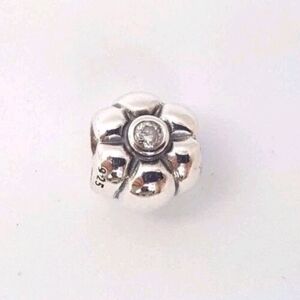 Pandora*Retired* Sterling Silver Flower Charm with Clear Stone